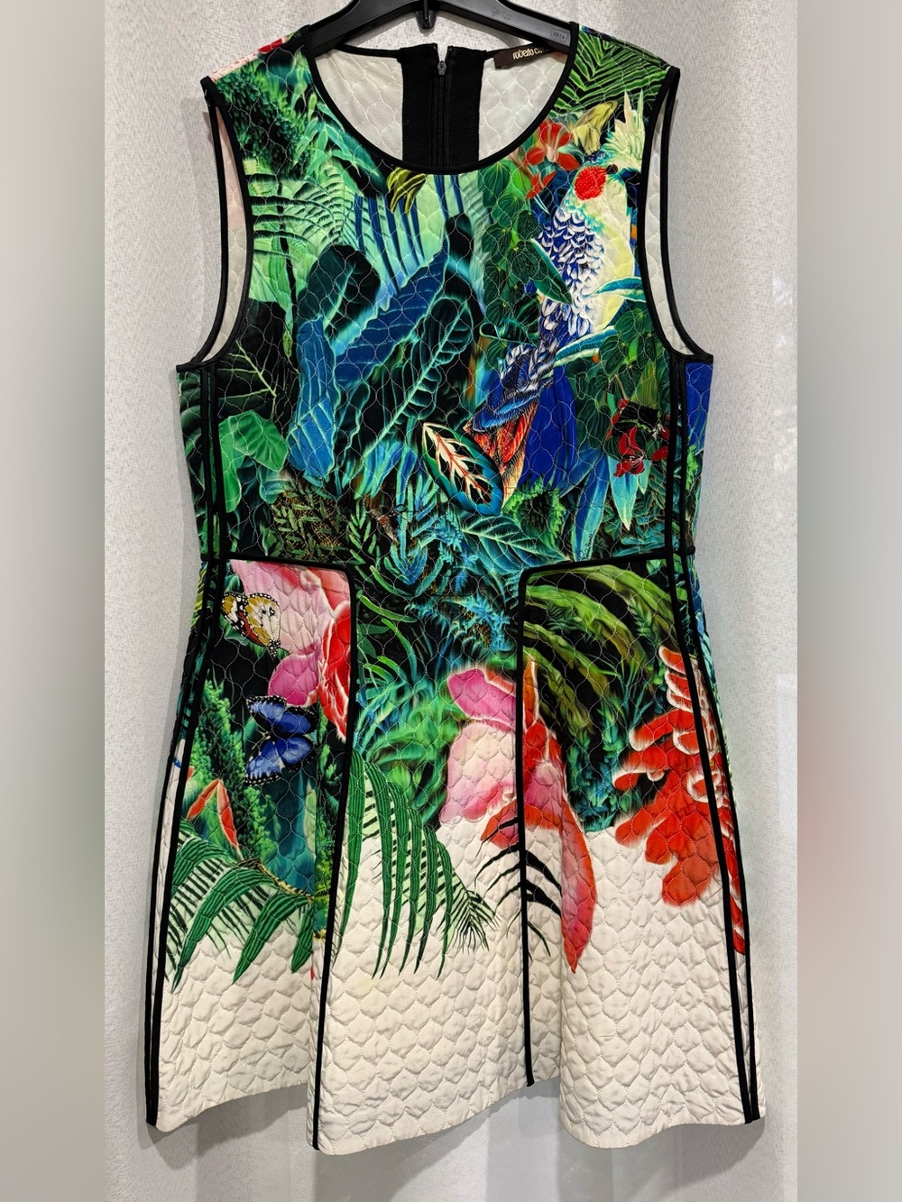 Archival Roberto Cavalli 100% Silk Tropical Jungle Matelassé Dress IT 48, US 12